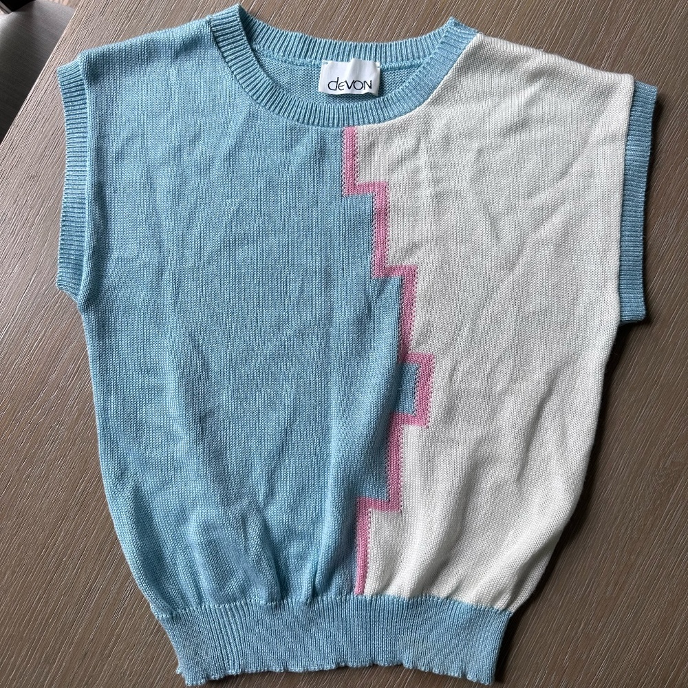 Vintage Devon Pastel Pink Blue and Cream Sweater Vest Medium/Small